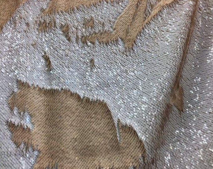 White/Cream Flip Up Sequins Reversible, 2-Way Stretch 58/60” Sequins Fabric Dresses-Nightgowns-Prom Gown (Choose The Quantity)