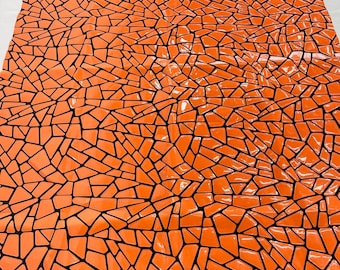 Orange Sequins Black Velvet Fabric: Iridescent 2-Way Stretch (58/60")