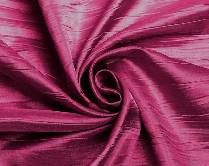 Crushed Taffeta Fabric - Fuchsia - 54" Inch Wide Crushed Taffeta Creased Fabric Sold by The Yard