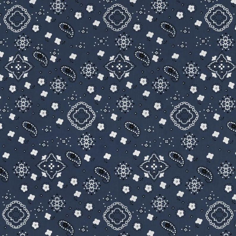 Navy blue bandana print fabric sold by the yard