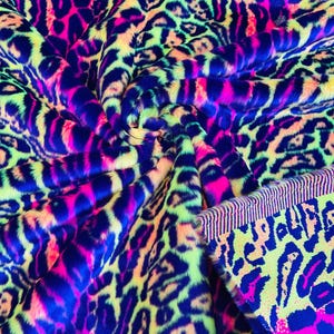 Purple Orange Pink Lime Green Leopard Faux Fur Fabric By Yard, Leopard Short Pile Fur Fabric, Multi-Color Leopard Apparel, Costume, 60&quot;Wide