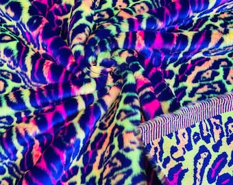 Purple Orange Pink Lime Green Leopard Faux Fur Fabric By Yard, Leopard Short Pile Fur Fabric, Multi-Color Leopard Apparel, Costume, 60"Wide