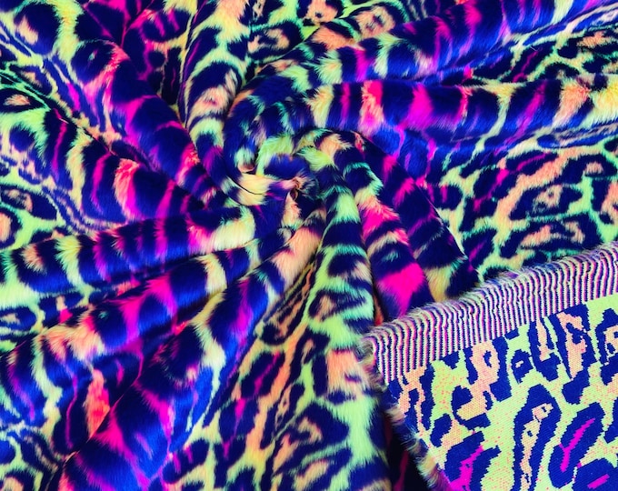 Purple Orange Pink Lime Green Leopard Faux Fur Fabric By Yard, Leopard Short Pile Fur Fabric, Multi-Color Leopard Apparel, Costume, 60"Wide