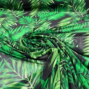 Green-Black, Leaf Design Print on Power Mesh Fabric 60&quot; Wide, 4 Way Stretch Sold By The Yard (Free Shipping)