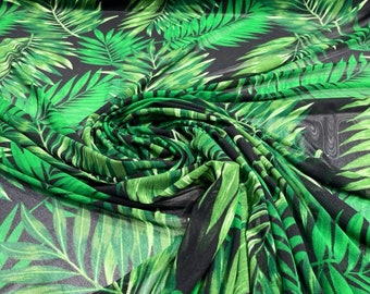 Green-Black, Leaf Design Print on Power Mesh Fabric 60" Wide, 4 Way Stretch Sold By The Yard (Free Shipping)