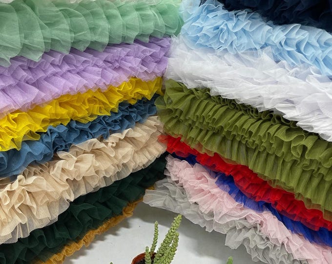 Baby Pink Tulle Ruffle Fabric, 60" Wide Waves - Prom Dress Wedding & Decoration