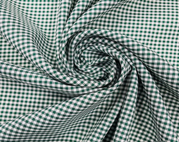 Hunter Green & White Gingham Fabric by Yard 1/8” Squares, Poly Cotton Checkered Fabric