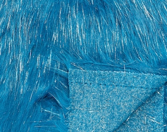 Turquoise Tinsel Faux Fur Fabric: Shaggy Long Pile, 60" Wide