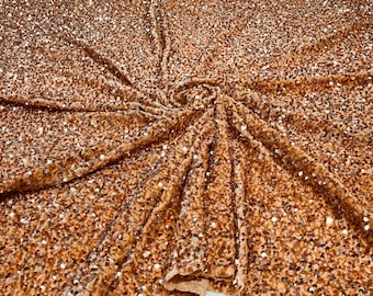 Champagne Sequin Fabric on Camel Stretch Velvet - by the yard - all Over 5mm Sequins Velvet 2-way Stretch 58/60”