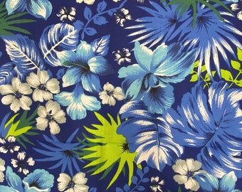 Mia's Fabrics Inc, Royal Blue Hawaiian Print Tropical Poly Cotton Fabric Floral 60" By Yard (Pick a Size)