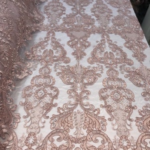 Fancy Lace - 52-inches Wide Corded Sequined Embroidered 3D Dusty Rose main image 1