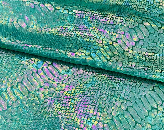 Green Iridescent Snake Illusion Foil Stretch Velvet Fabric | Snake Print - by the yard
