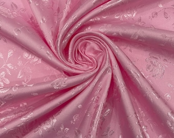 Pink Floral Brocade Jacquard Satin Fabric: 58/60" Wide, Polyester By The Yard