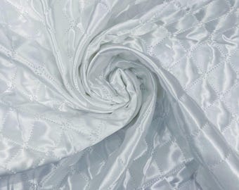 White Quilted Polyester Fabric: Diamond Pattern, 60" Wide, Padded Lining