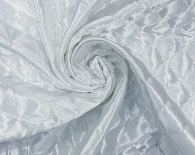 White Quilted Polyester Fabric: Diamond Pattern, 60" Wide, Padded Lining