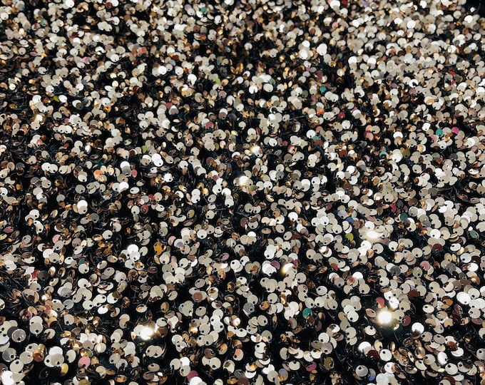 Rose Gold Sequin Fabric on Black Stretch Velvet - by the yard - all Over 5mm Sequins Velvet 2-way Stretch 58/60”