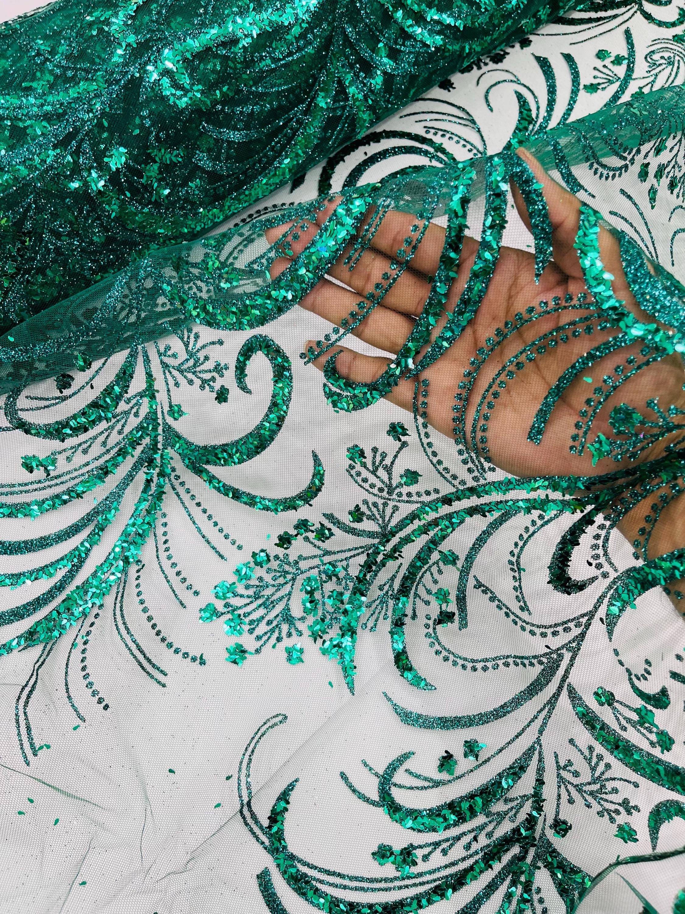 Hunter Green Glitter Mesh Fabric | Green Glitter Fabric on Tulle by ...