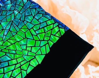 Green Iridescent Sequin Fabric: Geometric 2-Way Stretch Velvet, 58/60" Prom Fabric