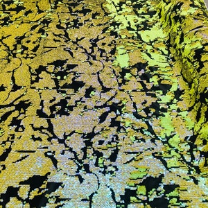 Iridescent Lime Green Sequin Black Stretch Velvet Fabric - 60&quot; Wide