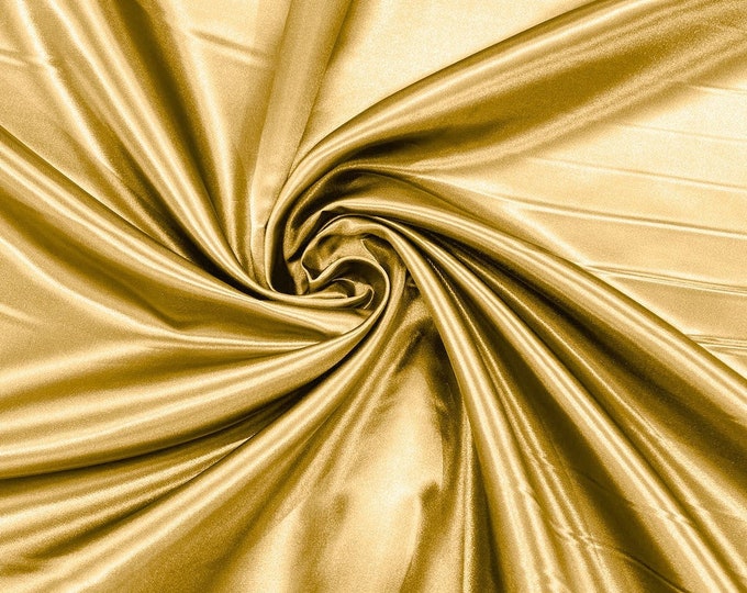 Medium Gold - 60" Shiny Heavy Bridal Satin Fabric for Wedding, Gala, Prom Dress Sold By Yard