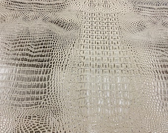 Gold/White Two Tone Crocodile Faux Fake Leather Vinyl Fabric,Embossed Crocodile Fabric By The Yard Upholstery Purses Shoes Wallets Belts
