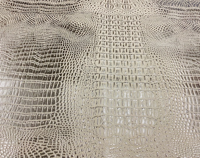 Gold/White Two Tone Crocodile Faux Fake Leather Vinyl Fabric,Embossed Crocodile Fabric By The Yard Upholstery Purses Shoes Wallets Belts