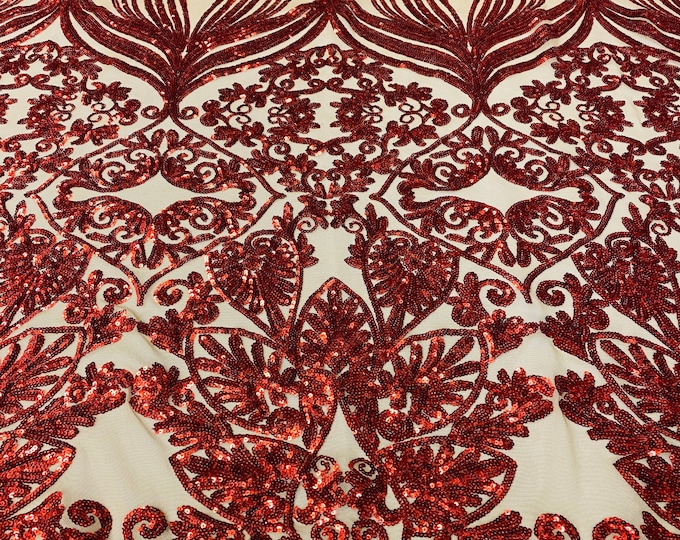 Orange Burnt Sequin on Skin Mesh - Camila Design 4 Way Stretch Sequins Fabric, Lace sequins Prom-Gown (Choose The Size)