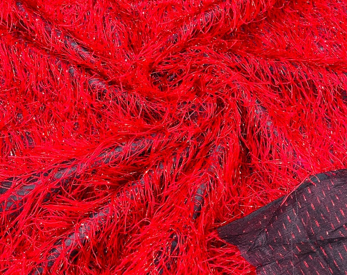 Metallic Red Eyelash Design By The Yard, eyelash fabric, Feathers Sewing Fringe ( Choose The Size )