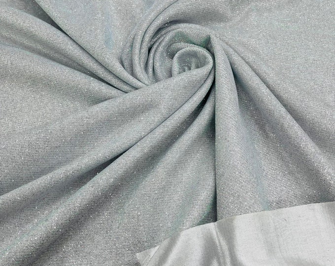 Silver Shimmer Fabric by yard, Stretch Glitter Fabric | Luxury Sparkle Fabric | Glimmer | Silver Glitter Fabric for Prom-Gown-Backdrop