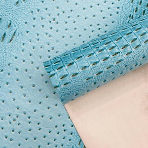 Glazier Blue Ostrich Gator Embossed Vinyl Fabric: 54&quot; Wide Upholstery