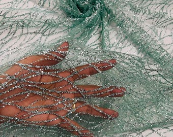 Mint Glitter Mesh, Glitter Tulle Lace Fabric: Bridal, Prom, Quinceañera Decor