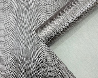 Metallic Pewter Faux Viper Snake Skin Vinyl-faux Leather-3D Scales-sold Vinyl For upholstery  By The Yard