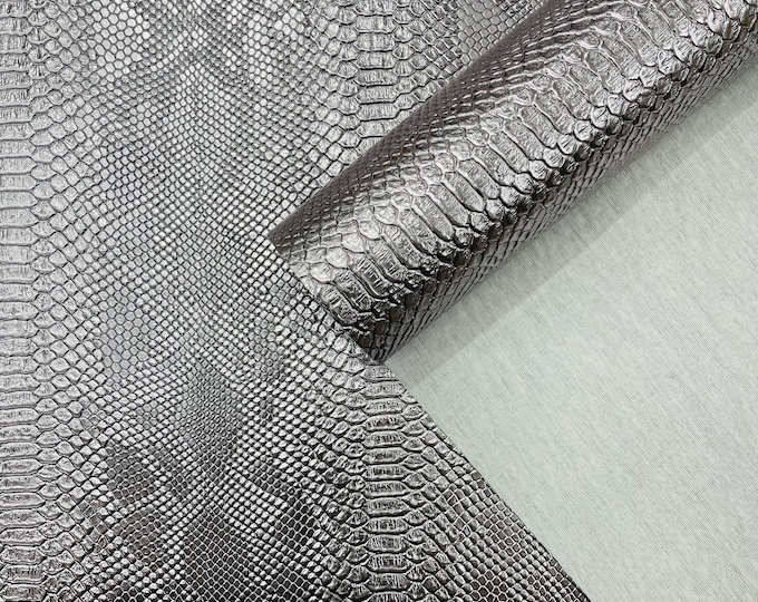 Metallic Pewter Faux Viper Snake Skin Vinyl-faux Leather-3D Scales-sold Vinyl For upholstery  By The Yard