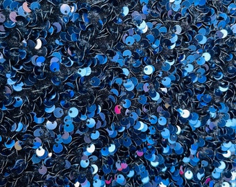 Navy Blue Sequin Fabric: Black Stretch Velvet, 5mm Sequins, 2-Way Stretch (58/60")