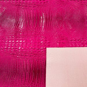 Tela de vinilo para tapicería de piel de cocodrilo sintética color magenta cortada a medida, tela de vinilo de piel de cocodrilo 3D grande, carteras, zapatos y billeteras