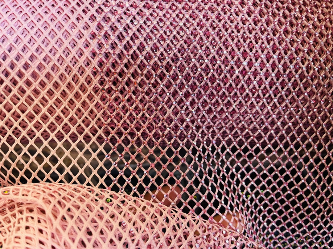 Dusty Rose Rhinestone Fishnet Fabric: 4-way Stretch Spandex, Sold by ...