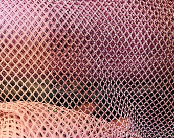 Dusty Rose Rhinestone Fabric On Rose Stretch Net Fabric, Spandex Fish Net with Crystal Stones sold by the yard
