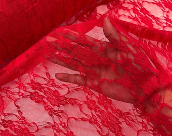 Red #2 Stretch Spandex Mesh Net Lace Fabric Sold by the yard - Floral Pattern 4 Way Stretch