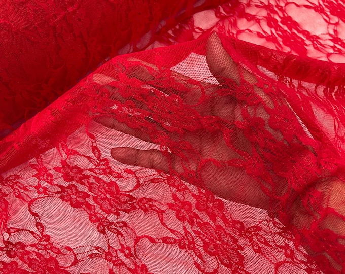 Red #2 Stretch Spandex Mesh Net Lace Fabric Sold by the yard - Floral Pattern 4 Way Stretch