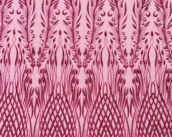 Hot Pink Glitter Damask Fabric on Mesh: Sparkle Prom-Dress Design
