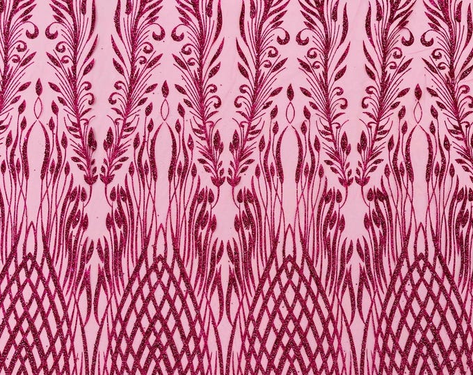 Hot Pink Glitter Fabric on a Mesh By The Yard, Glitters Damask Fashion Design, Glitter Sequin on Mesh Fabric, Sparkle Glitter Prom-Dress