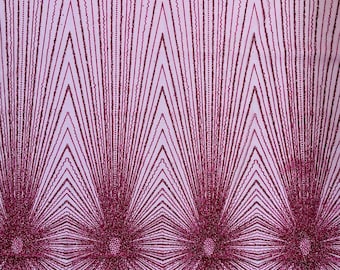 Hot Pink Sparkling Glitter Mesh Fabric By The Yard, Glitters and Sequins Damask Geometric Glitter Fabric Wedding Bridal Decor Prom Glitter