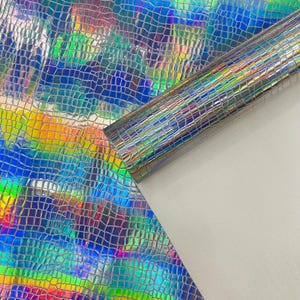 Silver Crocodile Holographic Embossed PVC Vinyl Fabric, Metallic Crocodile Vinyl Fabric By The Yard DIY Upholstery Accessories Applications