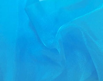 Turquoise Sparkle Crystal Sheer Organza Fabric Shiny for Fashion, Crafts, Decorations 60" by the Yard (Pick a Size)