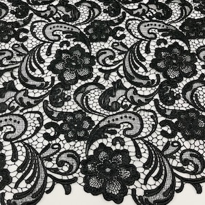 Black Lace Fabric, Guipure Lace Fabric With Retro Floral Patterns