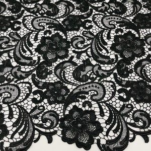 Mia Fabrics Inc, Black Guipure Lace Fabric Floral Bridal Lace Guipure Wedding Dress by the Yard (Pick a Size)