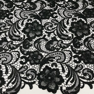 Black Lace Fabric, Guipure Lace Fabric With Retro Floral Patterns