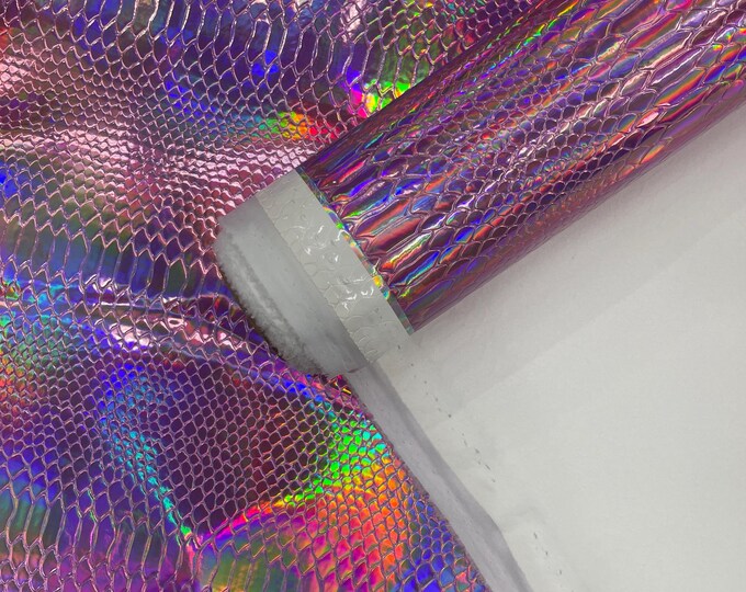 Pink Viper Snake Holographic Embossed PVC, Snake Vinyl Fabric By The Yard DIY Upholstery Accessories Applications Iridescent Snake