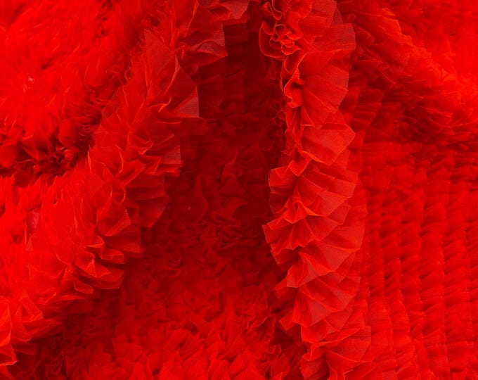 Red Tulle Ruffle Fabric, 60" Wide Waves - Prom Dress Wedding & Decoration