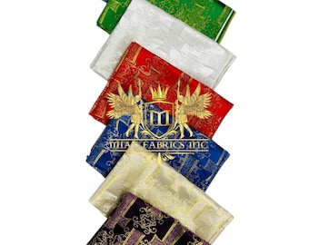 Metallic Cross Brocade Fabric: Liturgical Jacquard, Religious Church Fabric